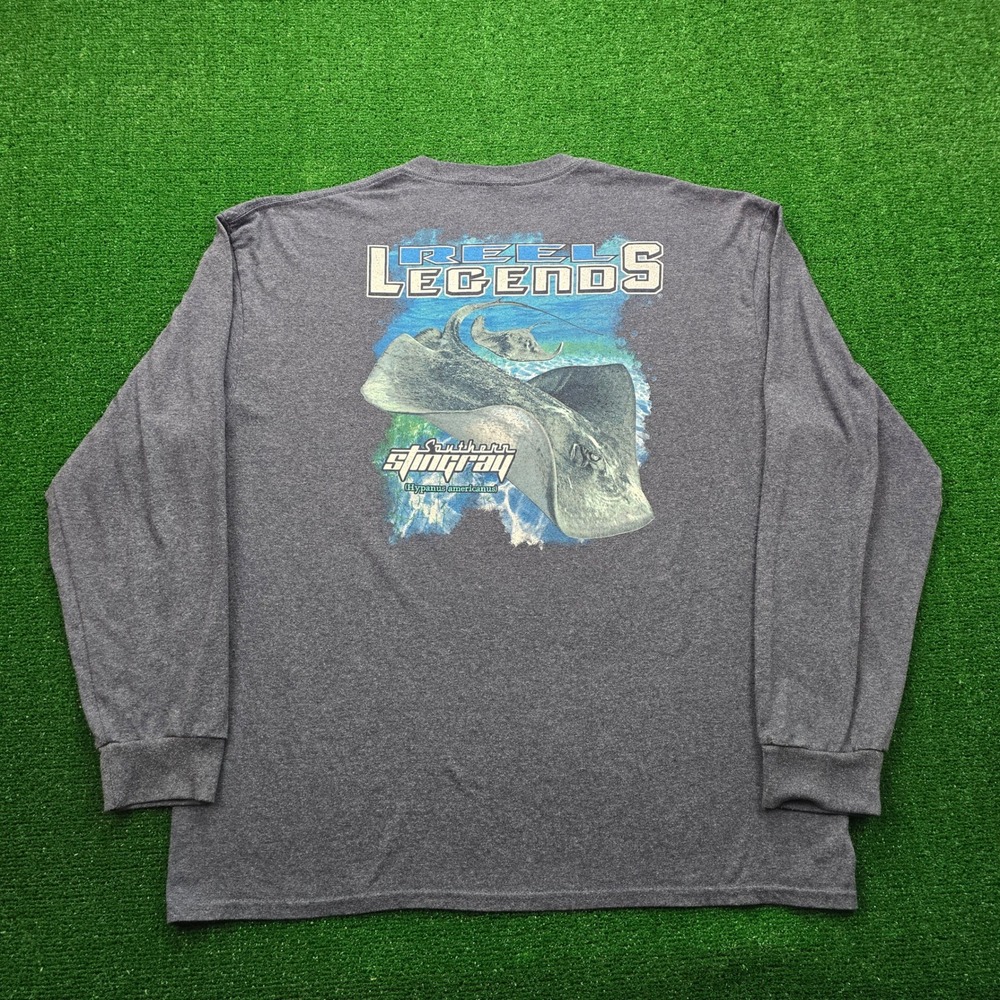 Reel Legends Shirt Mens 2XL Blue Gray Long Sleeve Southern Stingray‎ Fishing